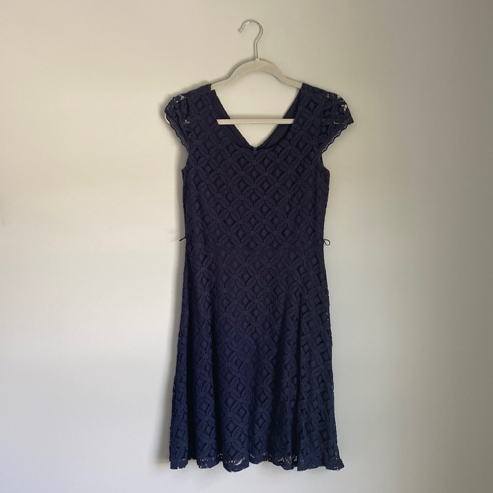 AB Studio Navy Lace A-Line Midi Dress